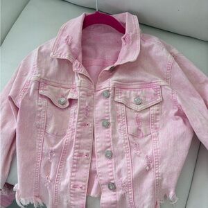 Baby pink, distressed Jean jacket.S